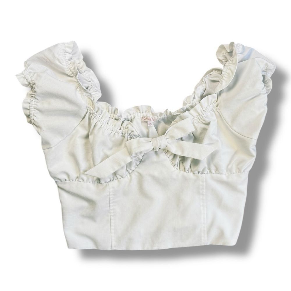 Lottie Moss White Ruffled Puff Sleeve Cropped Blouse Sz M